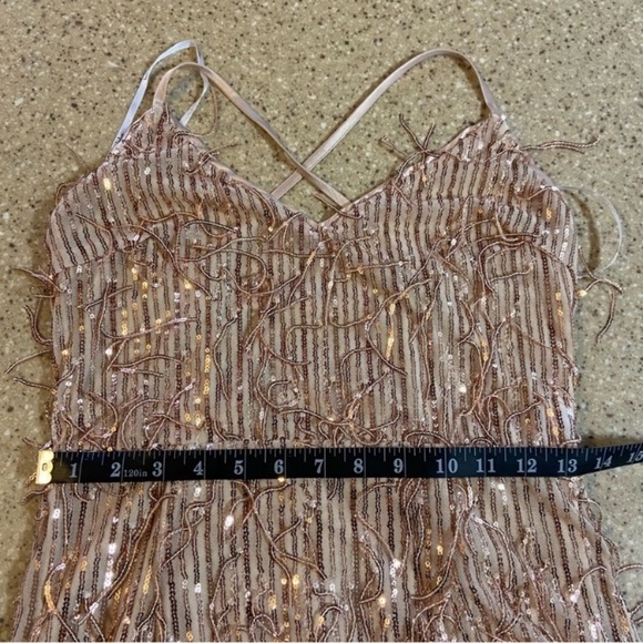 Endless Festivities Rose Gold Sequin Fringe Lace-Up Maxi Dress - Picture 5 of 15